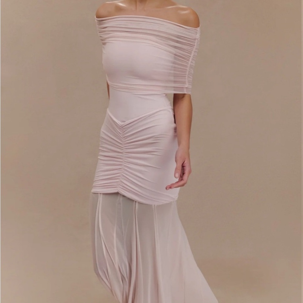 Meshki Off-Shoulder Cream Maxi Dress